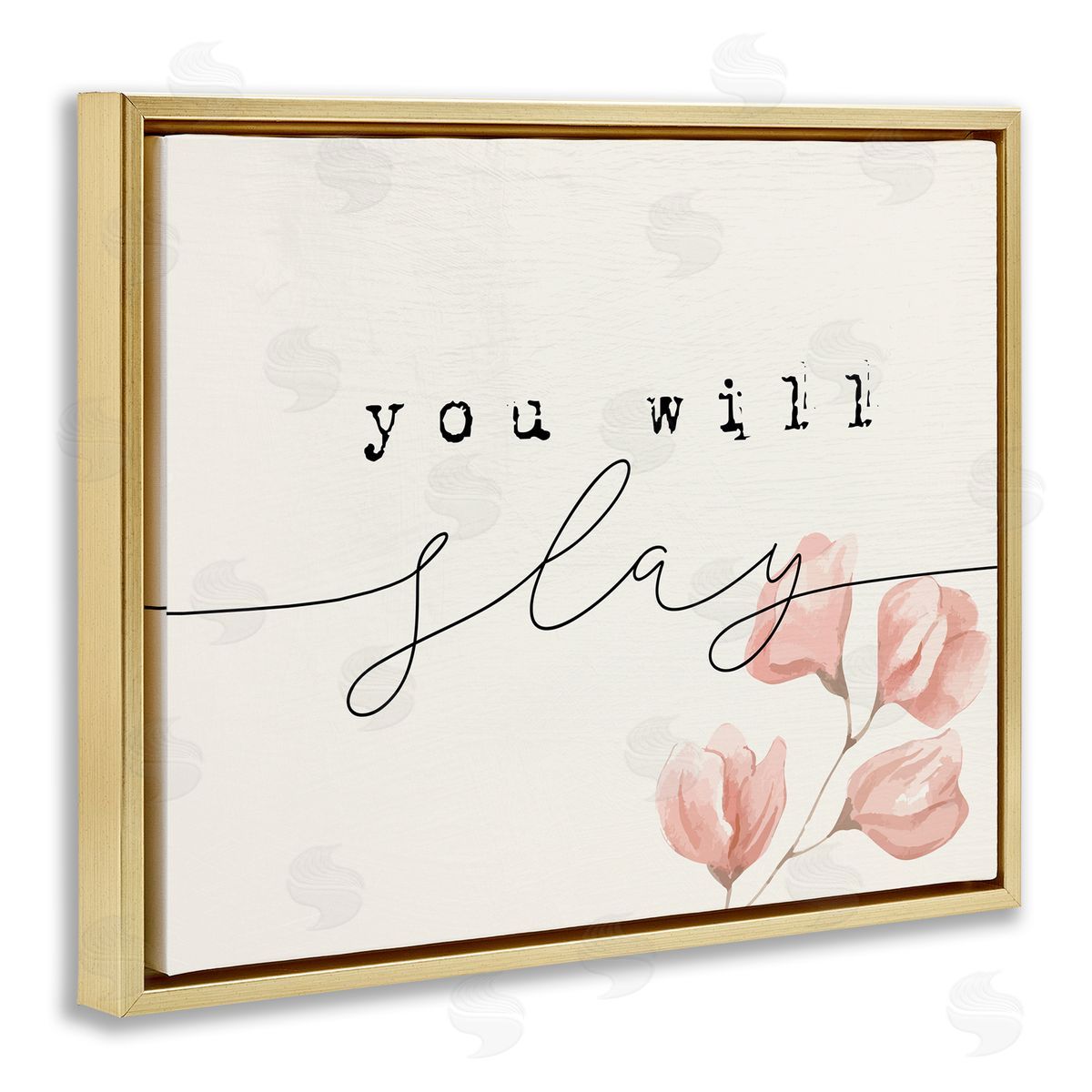 Stupell Studio You Will Slay Minimal Pink Flower Blossoms Typography Gold Floating Frame Canvas Wall Art Print