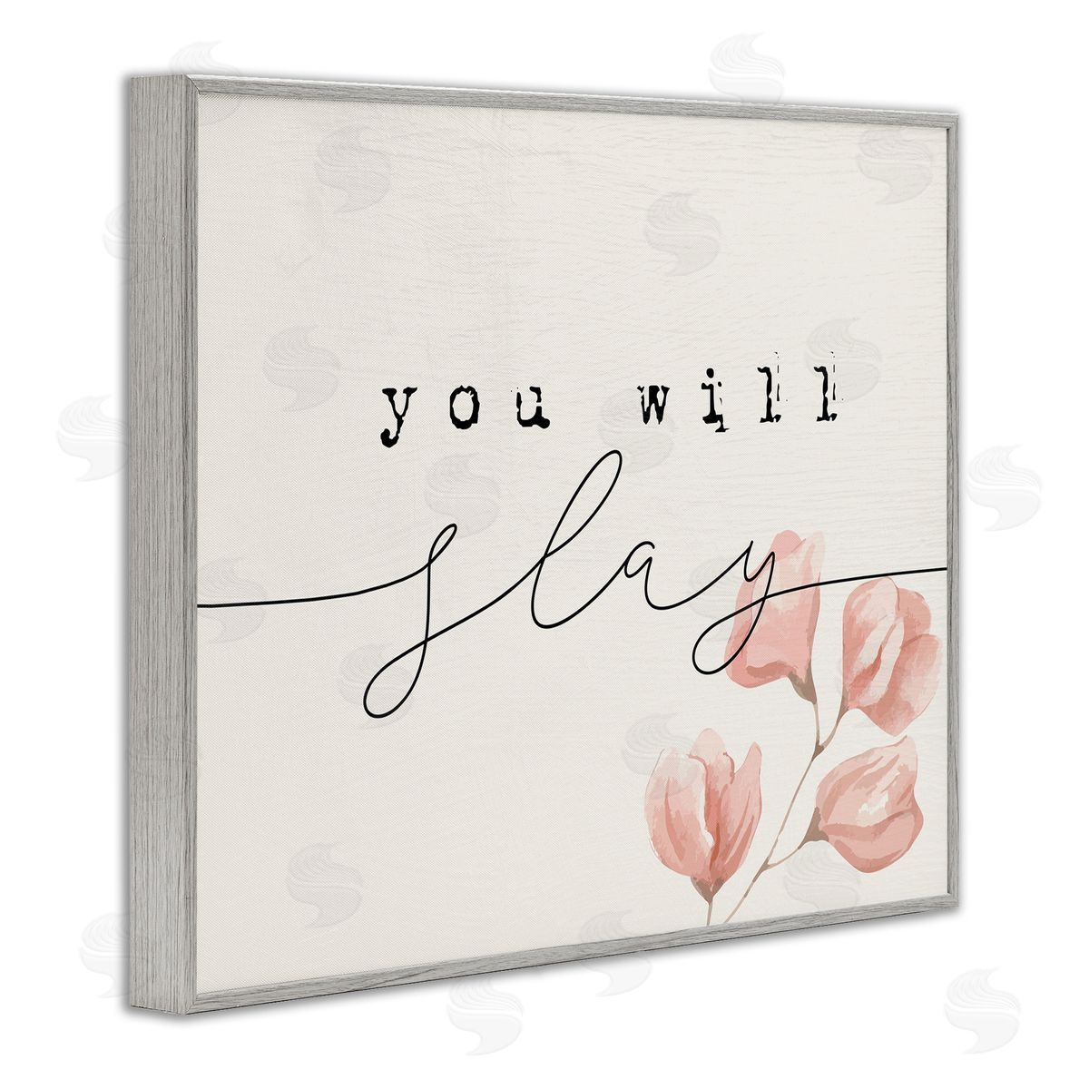 Stupell Studio You Will Slay Minimal Pink Flower Blossoms Typography Gray Framed Giclee Wall Art Print