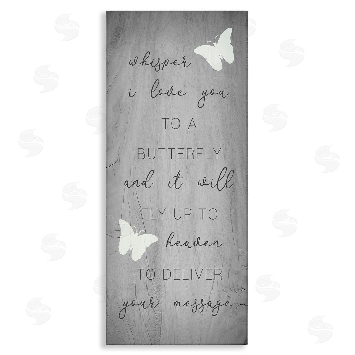 Stupell Studio Romantic Butterfly Quote Rustic Grey Grain Pattern