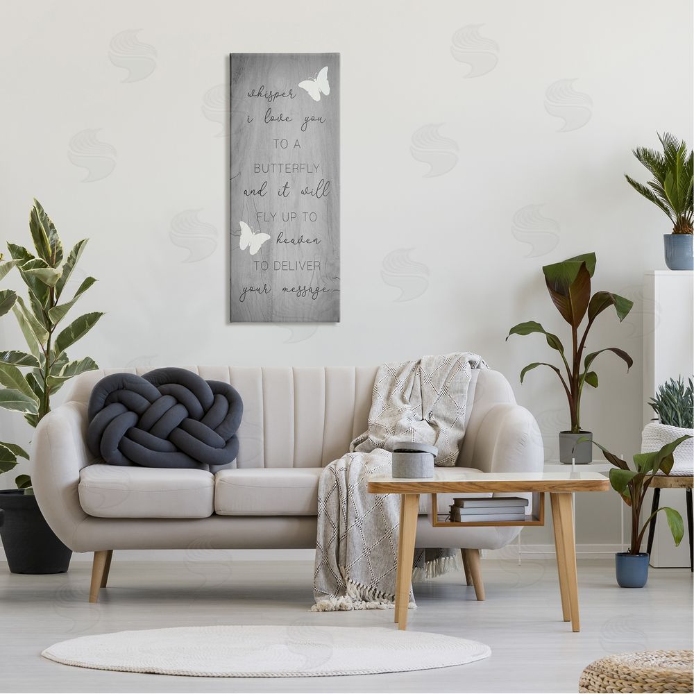 Stupell Studio Romantic Butterfly Quote Rustic Grey Grain Pattern