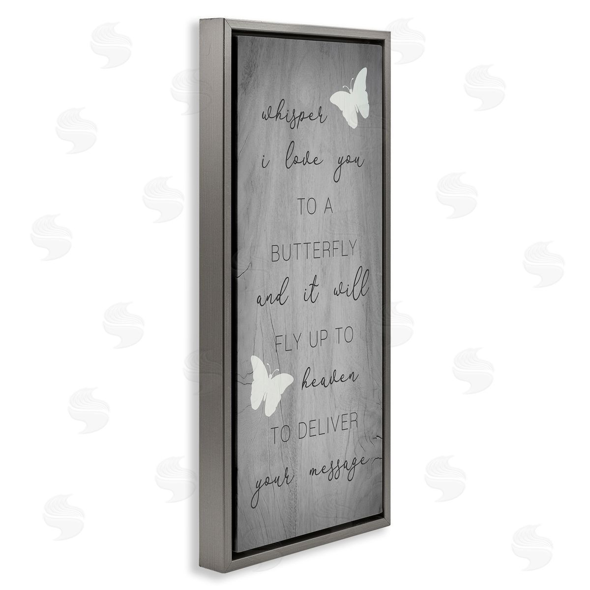 Stupell Studio Romantic Butterfly Quote Rustic Grey Grain Pattern