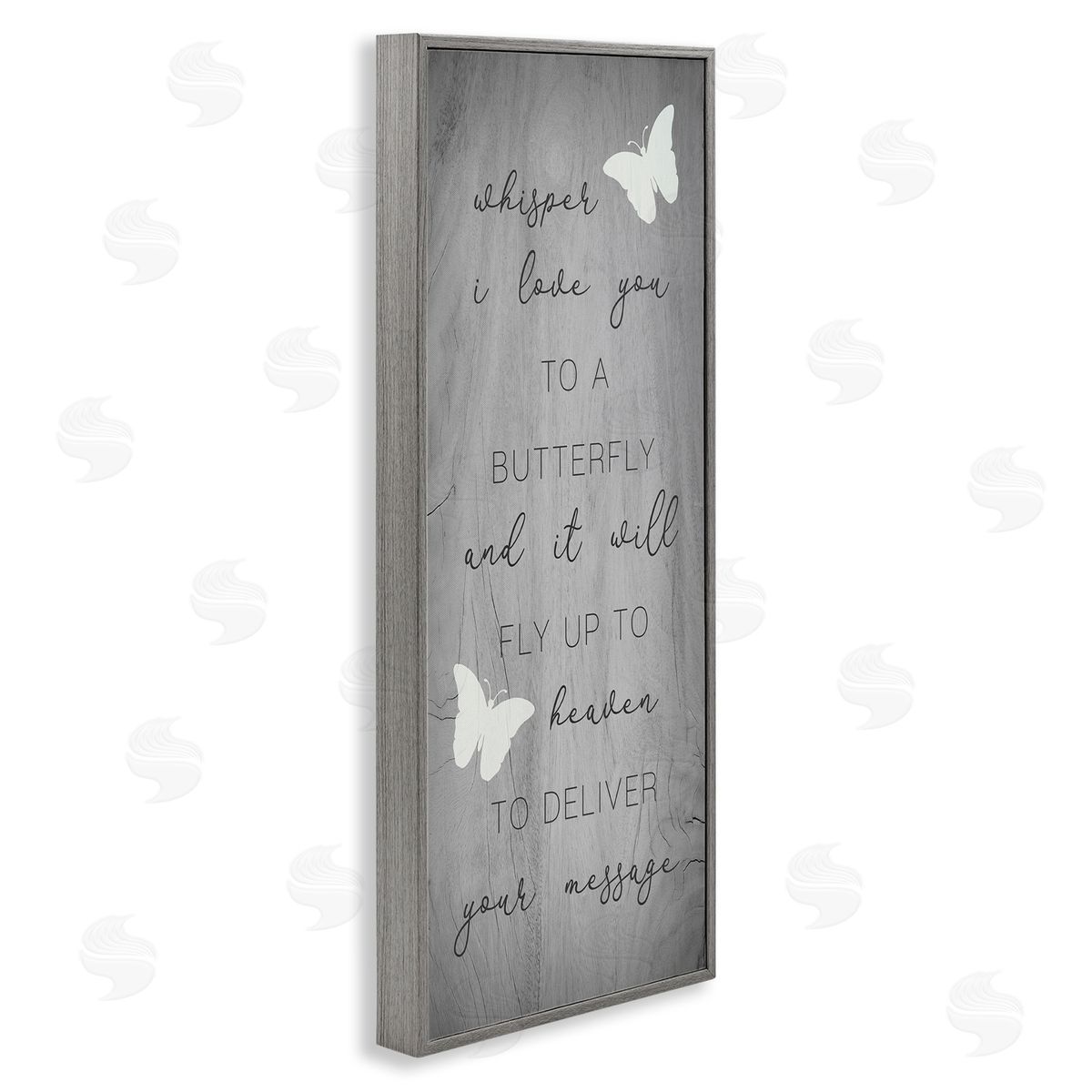 Stupell Studio Romantic Butterfly Quote Rustic Grey Grain Pattern
