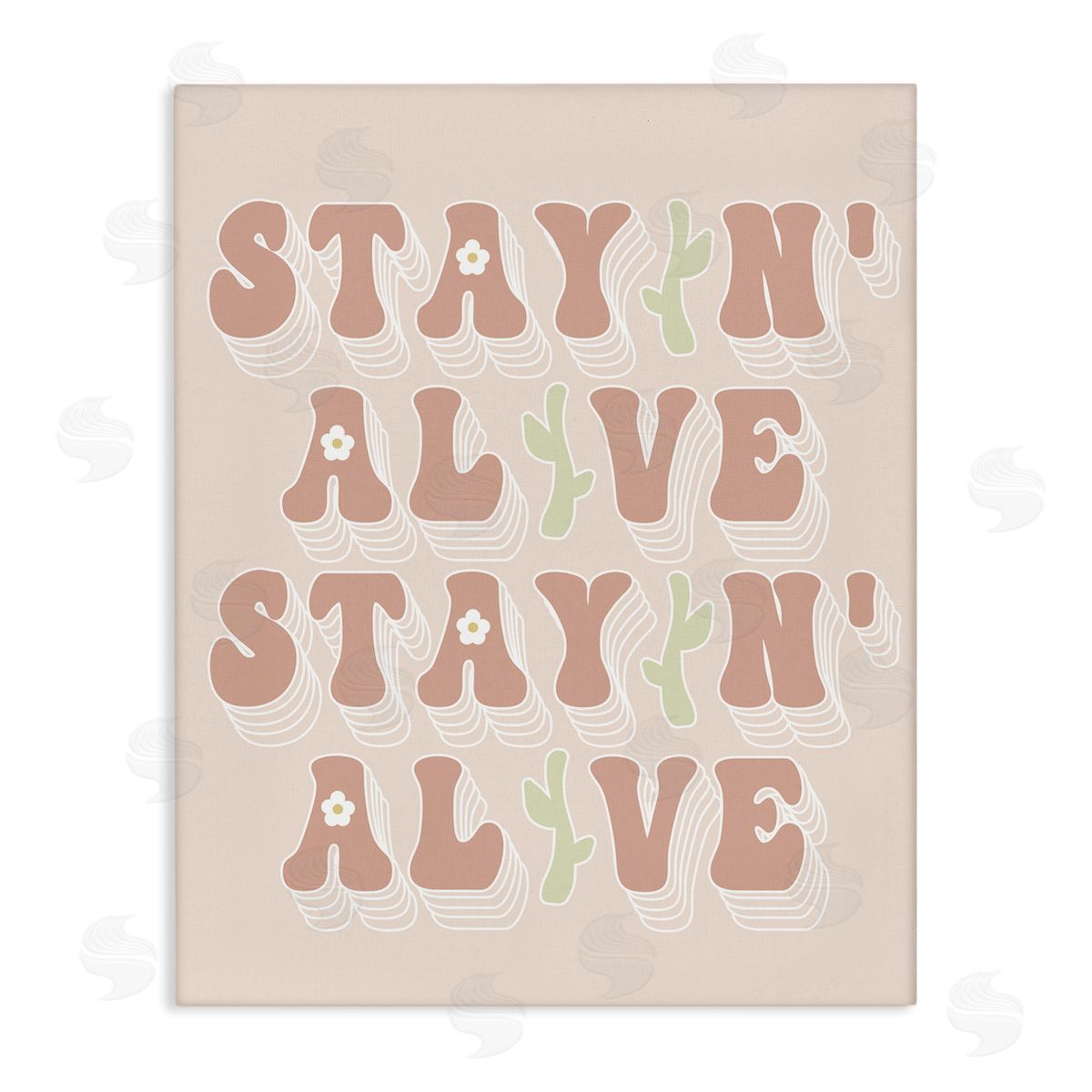 Stupell Studio Stayin' Alive Groovy Gardening Plant Text Quote  Stretched Canvas Wall Art Print
