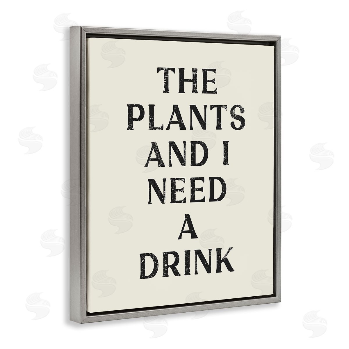Stupell Studio Need a Drink Humorous Plant Parent Weathered Text Gray Floating Frame Canvas Wall Art Print