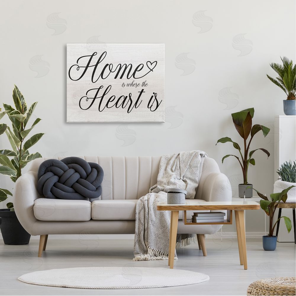 Stupell Studio Heart & Home Fancy Script Phrase Typography  Canvas Wall Art Print in Room