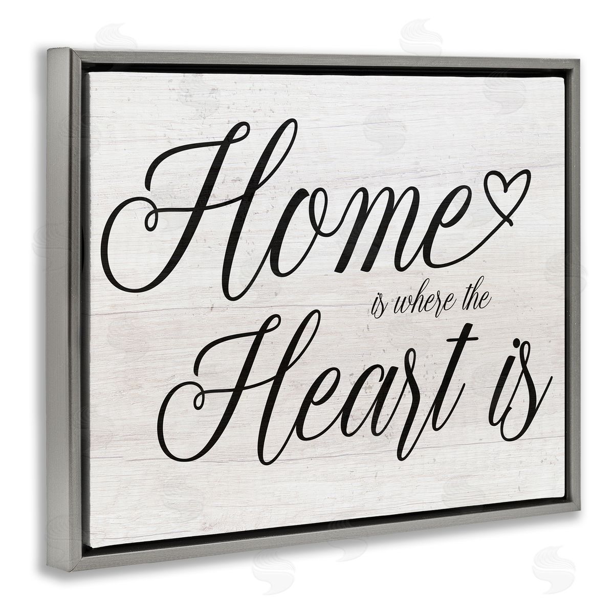 Stupell Studio Heart & Home Fancy Script Phrase Typography  Gray Floating Frame Canvas Wall Art Print