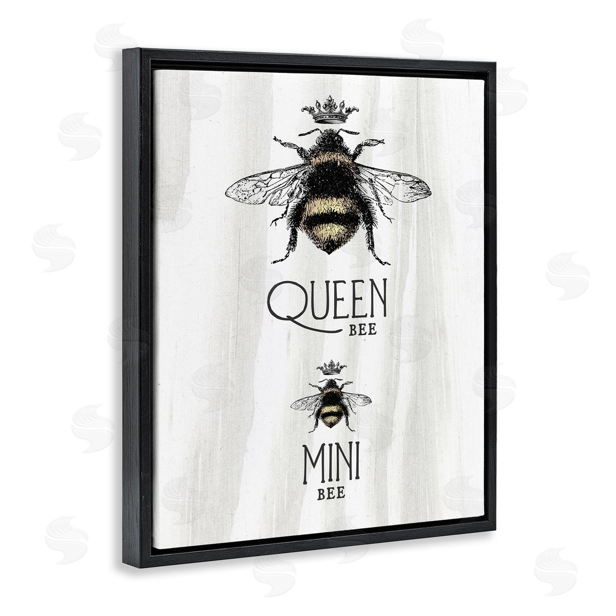 Stupell Studio Queen & Mini Bee Crowned Bumblebees Mother Daughter  Black Floating Frame Canvas Wall Art Print