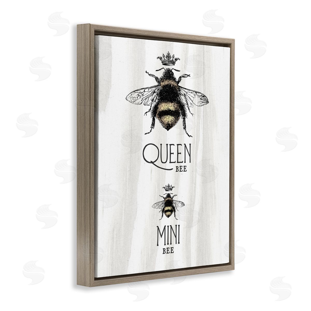 Stupell Studio Queen & Mini Bee Crowned Bumblebees Mother Daughter  Brown Floating Frame Canvas Wall Art Print