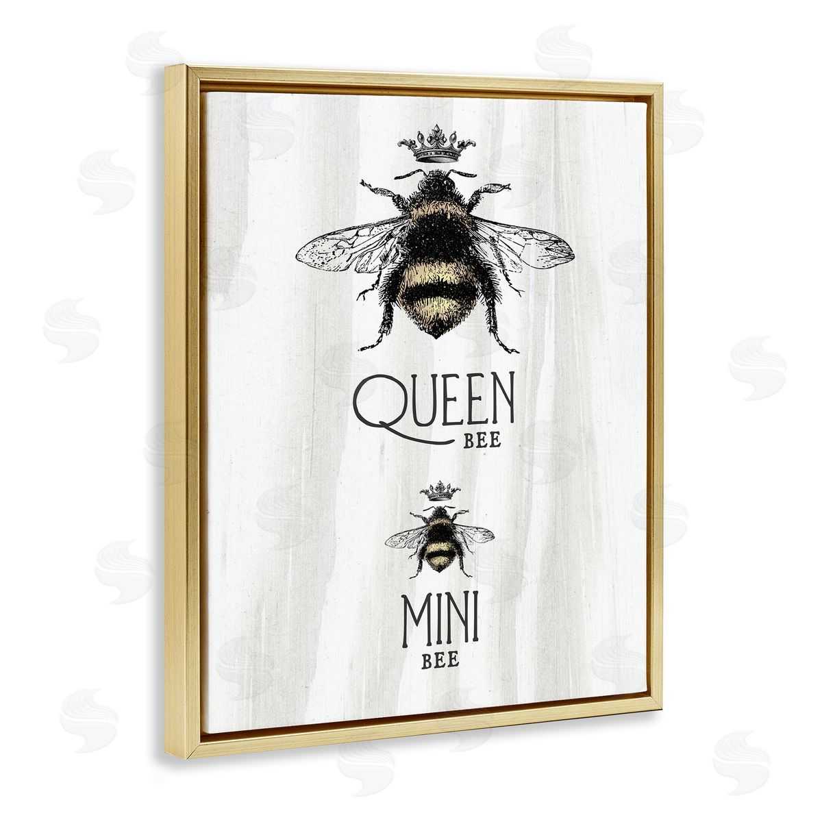 Stupell Studio Queen & Mini Bee Crowned Bumblebees Mother Daughter  Gold Floating Frame Canvas Wall Art Print