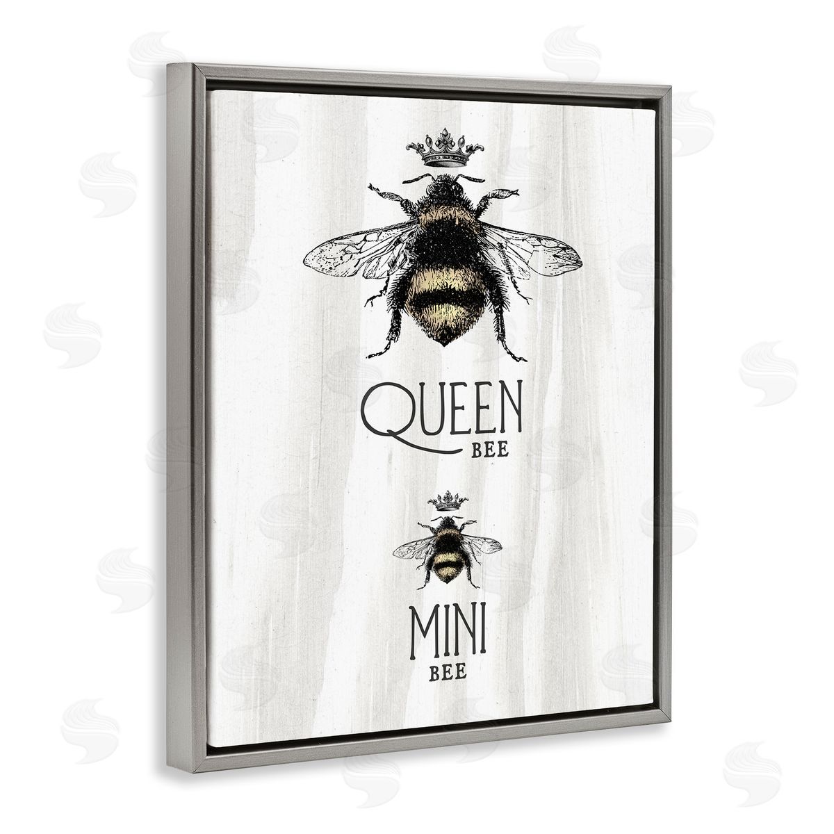 Stupell Studio Queen & Mini Bee Crowned Bumblebees Mother Daughter  Gray Floating Frame Canvas Wall Art Print