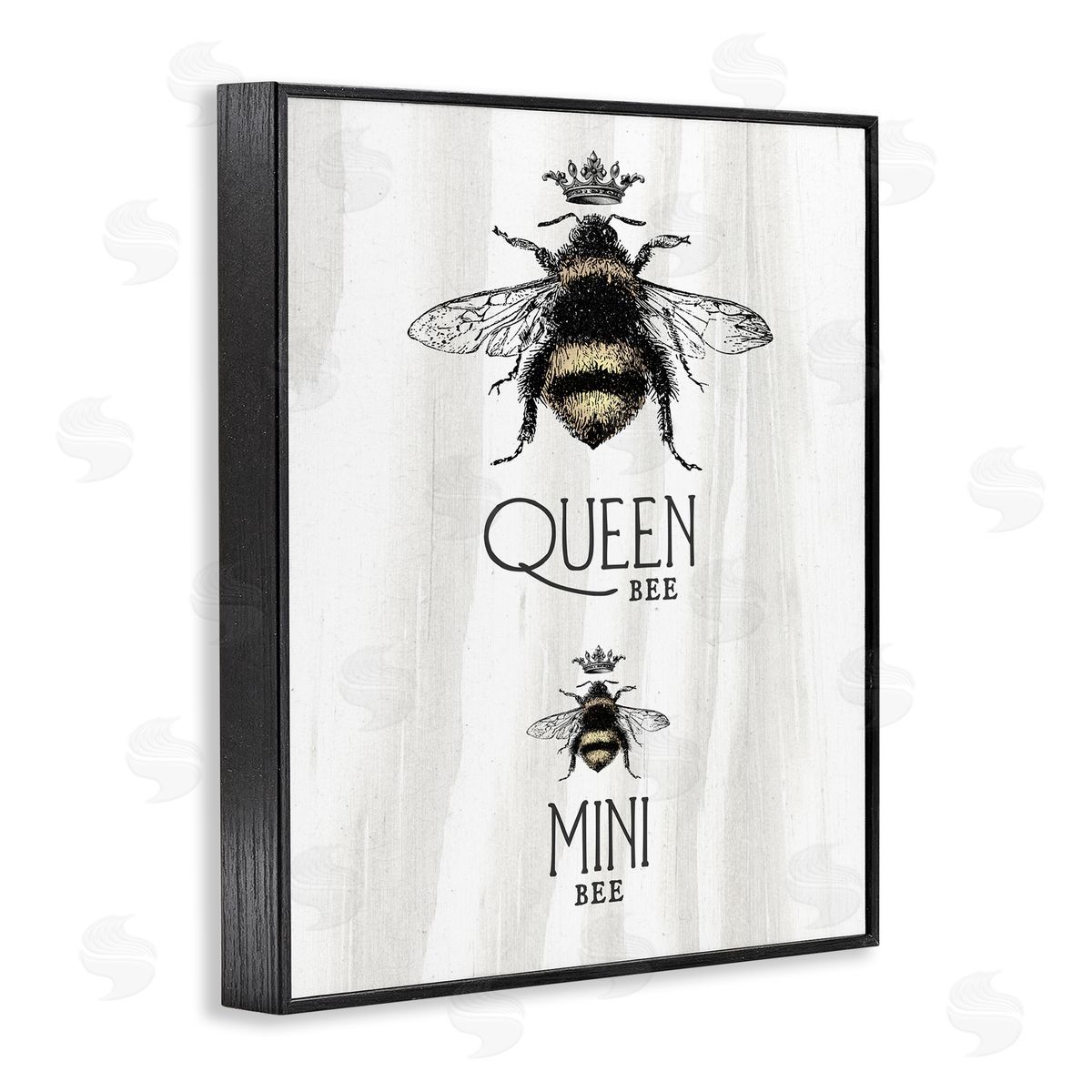 Stupell Studio Queen & Mini Bee Crowned Bumblebees Mother Daughter  Black Framed Giclee Wall Art Print