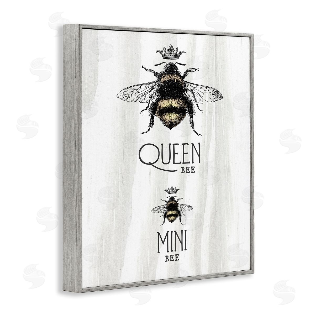 Stupell Studio Queen & Mini Bee Crowned Bumblebees Mother Daughter  Gray Framed Giclee Wall Art Print
