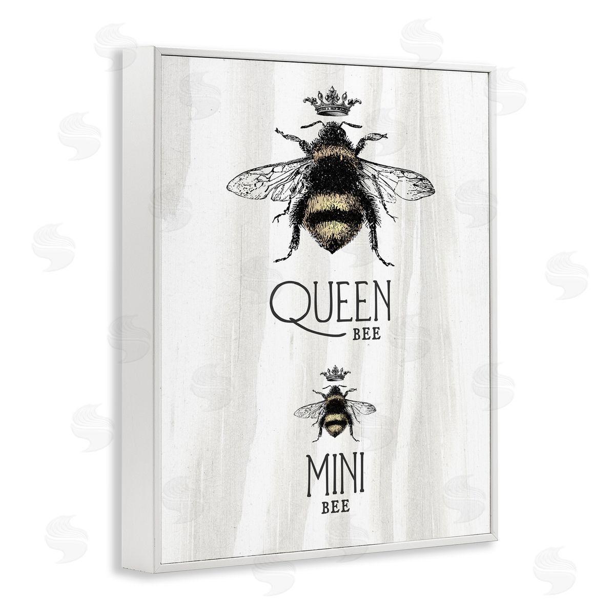 Stupell Studio Queen & Mini Bee Crowned Bumblebees Mother Daughter  White Framed Giclee Wall Art Print