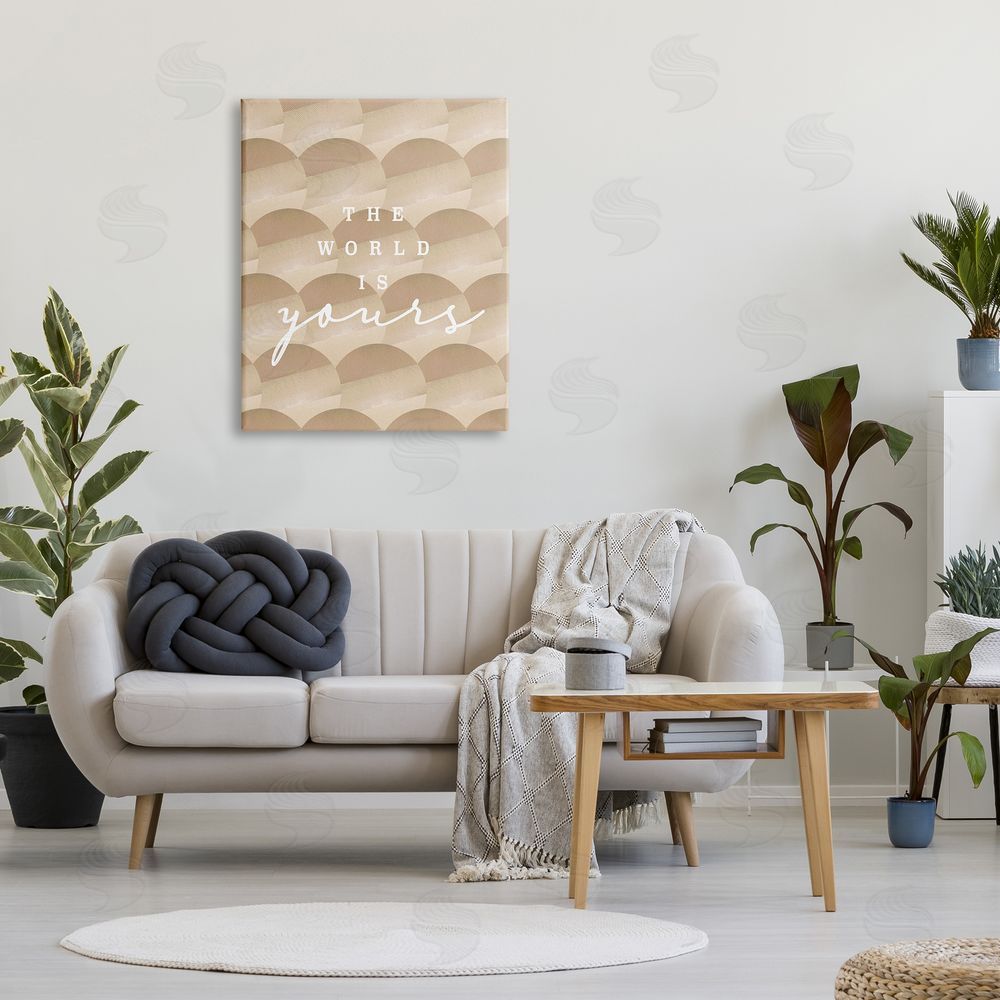Stupell Studio World Is Yours Phrase Geometric Circle Pattern  Canvas Wall Art Print in Room
