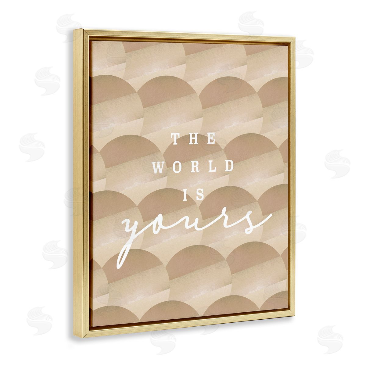 Stupell Studio World Is Yours Phrase Geometric Circle Pattern  Gold Floating Frame Canvas Wall Art Print