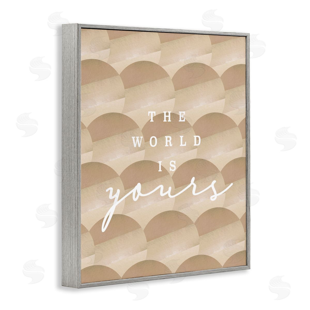 Stupell Studio World Is Yours Phrase Geometric Circle Pattern  Gray Framed Giclee Wall Art Print