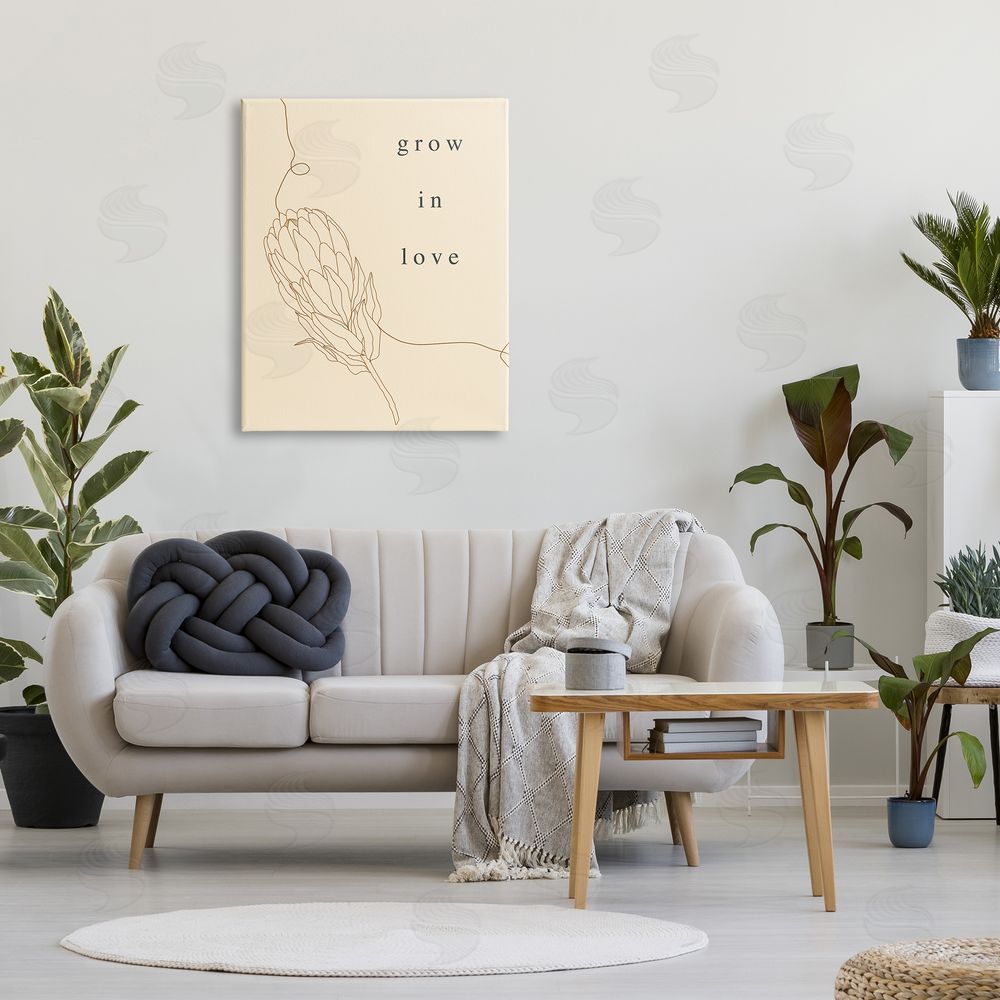 Stupell Studio Grow In Love Quote Plant Blossom Line Drawing  Canvas Wall Art Print in Room