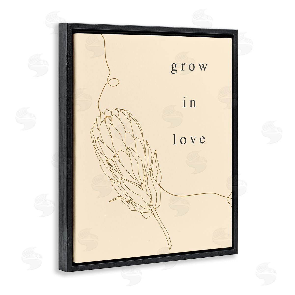 Stupell Studio Grow In Love Quote Plant Blossom Line Drawing  Black Floating Frame Canvas Wall Art Print