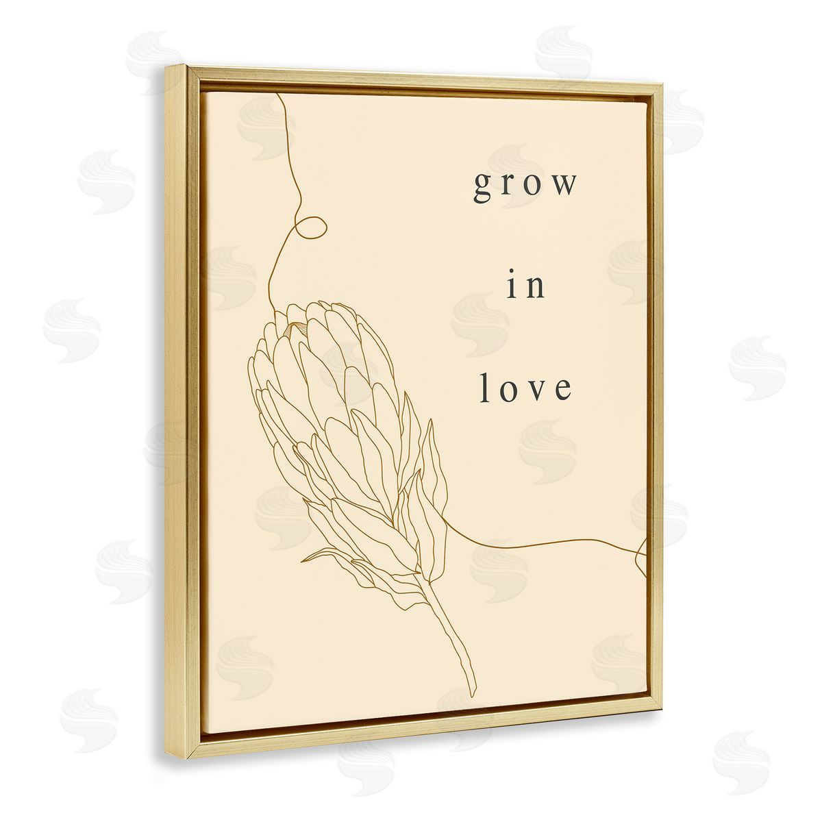 Stupell Studio Grow In Love Quote Plant Blossom Line Drawing  Gold Floating Frame Canvas Wall Art Print