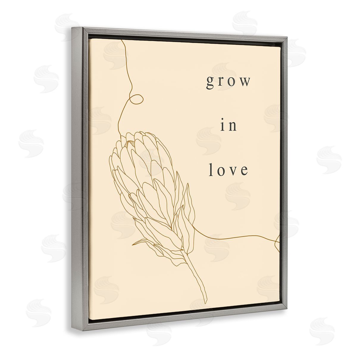 Stupell Studio Grow In Love Quote Plant Blossom Line Drawing  Gray Floating Frame Canvas Wall Art Print