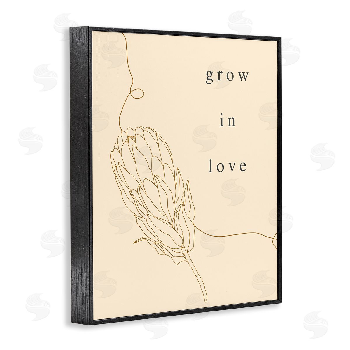 Stupell Studio Grow In Love Quote Plant Blossom Line Drawing  Black Framed Giclee Wall Art Print
