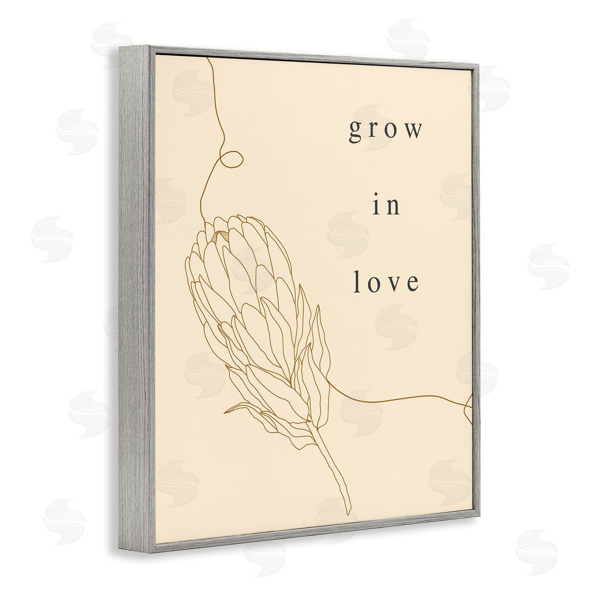 Stupell Studio Grow In Love Quote Plant Blossom Line Drawing  Gray Framed Giclee Wall Art Print