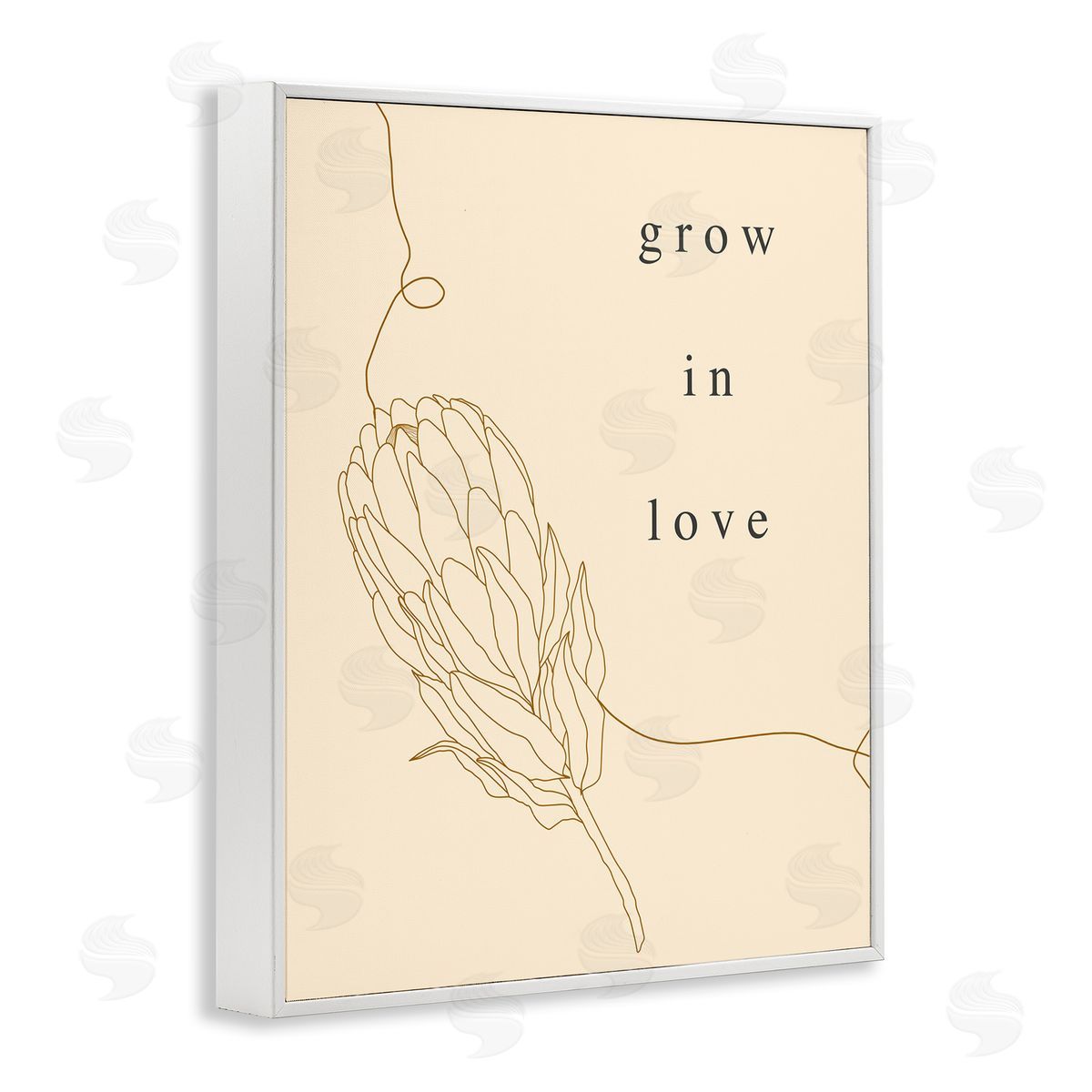 Stupell Studio Grow In Love Quote Plant Blossom Line Drawing  White Framed Giclee Wall Art Print