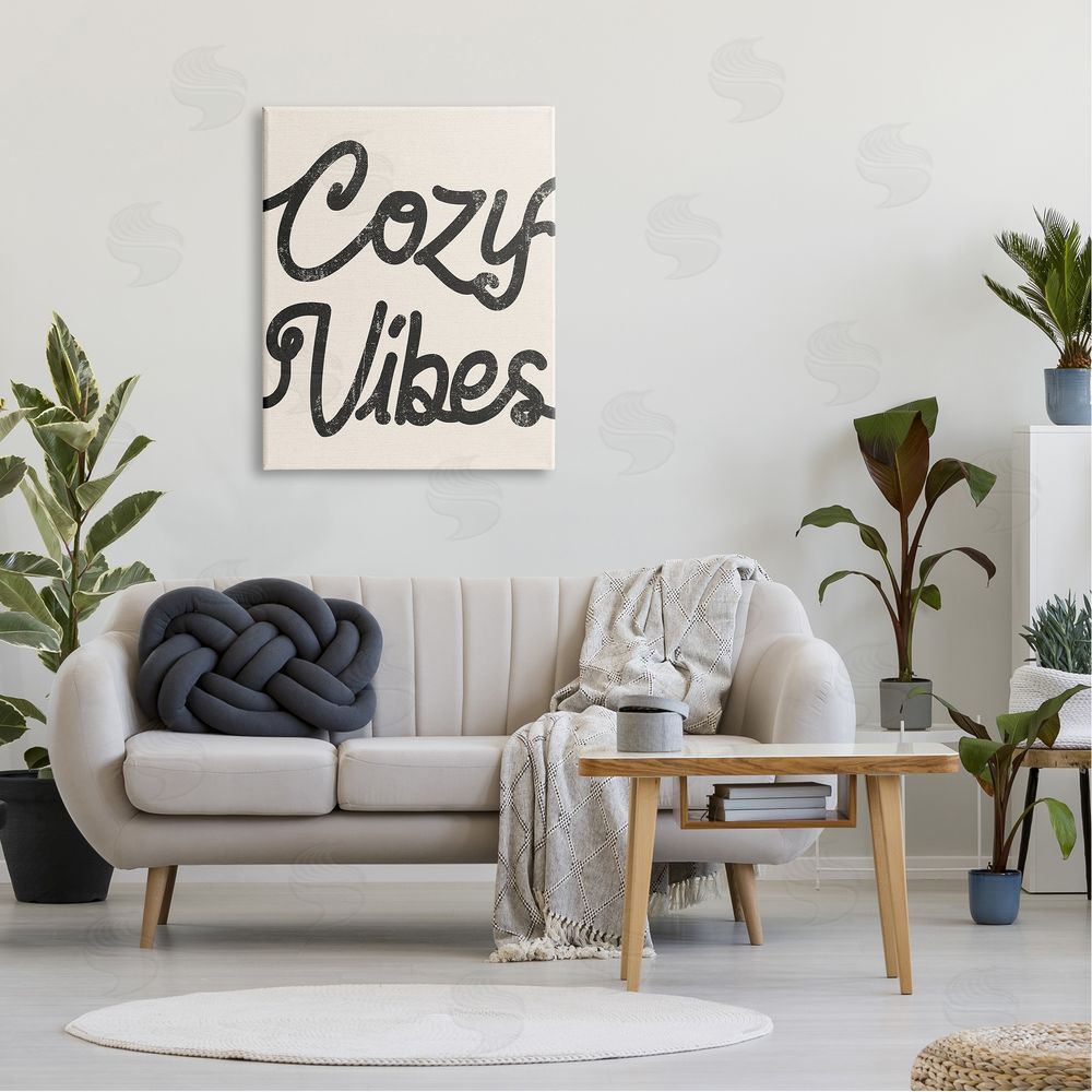 Stupell Studio Cozy Vibes Retro Vintage Typography Phrase  Canvas Wall Art Print in Room
