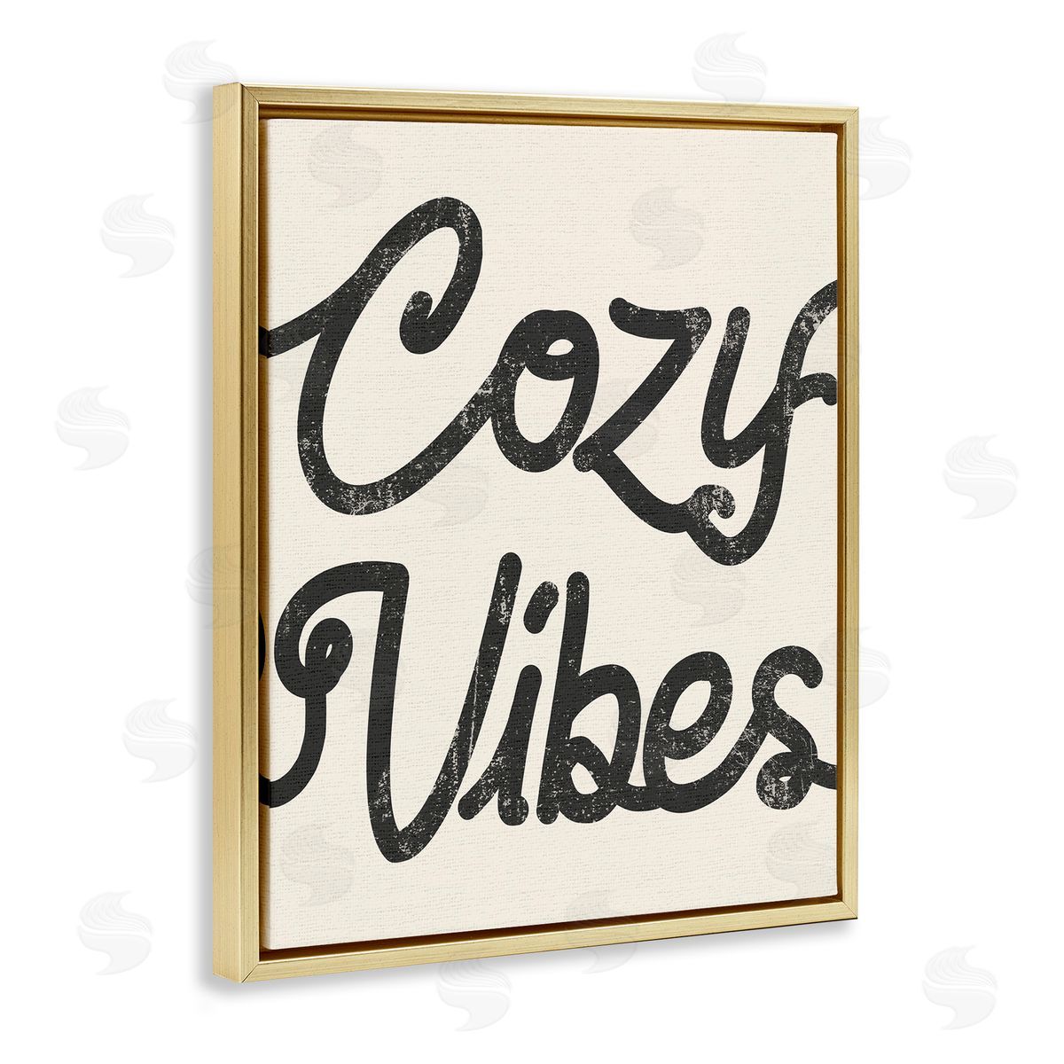 Stupell Studio Cozy Vibes Retro Vintage Typography Phrase  Gold Floating Frame Canvas Wall Art Print