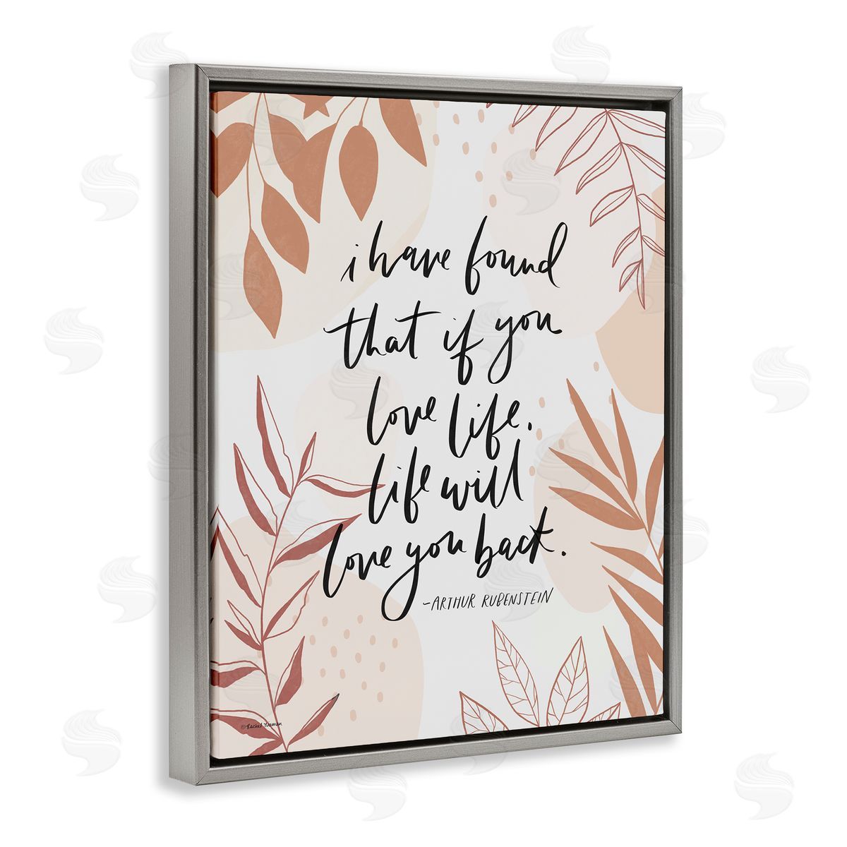 Rachel Nieman Meaningful Love Life Calligraphy Botanical Patterned  Gray Floating Frame Canvas Wall Art Print