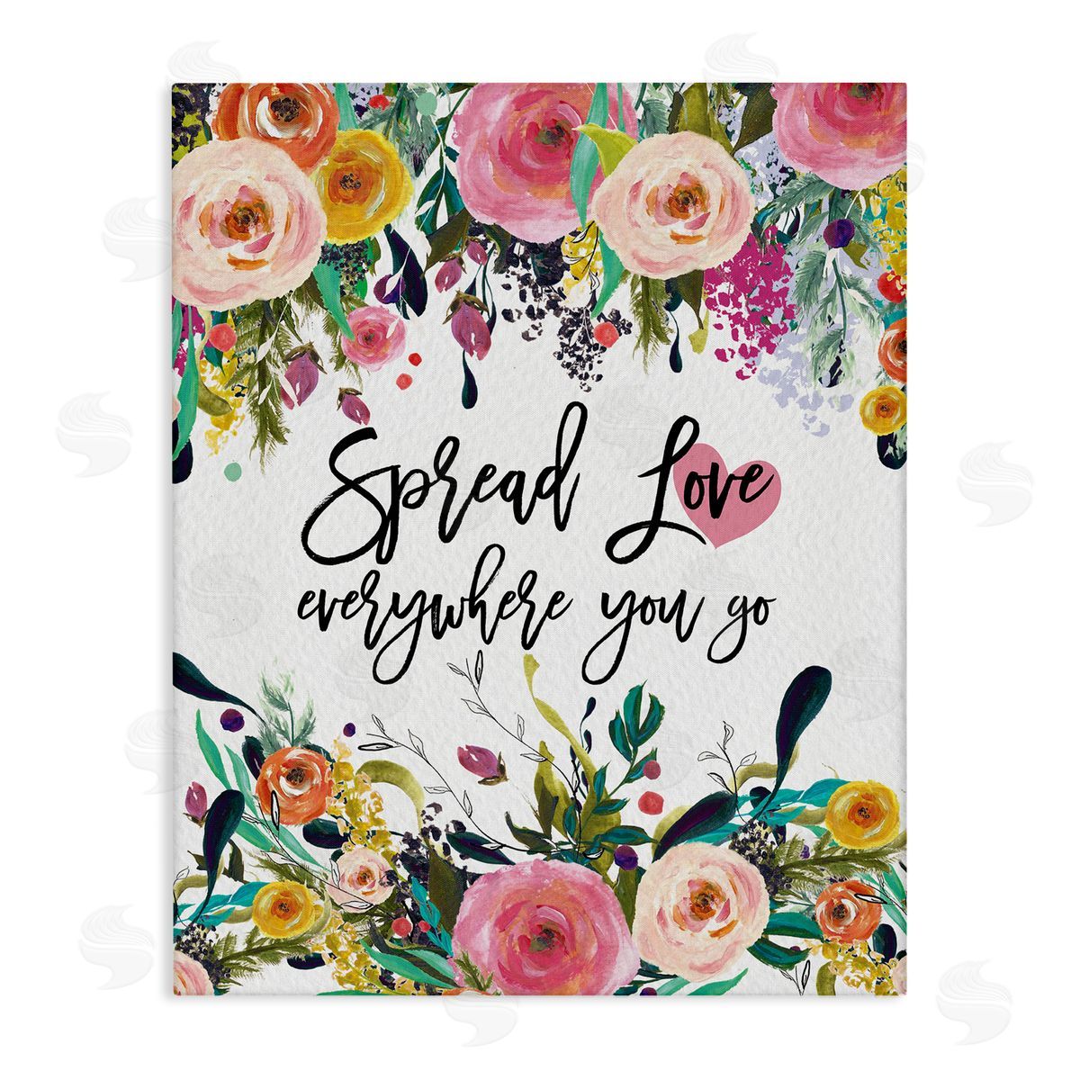 Amy Brinkman Spread Love Phrase Pink Floral Blooms Calligraphy  Stretched Canvas Wall Art Print