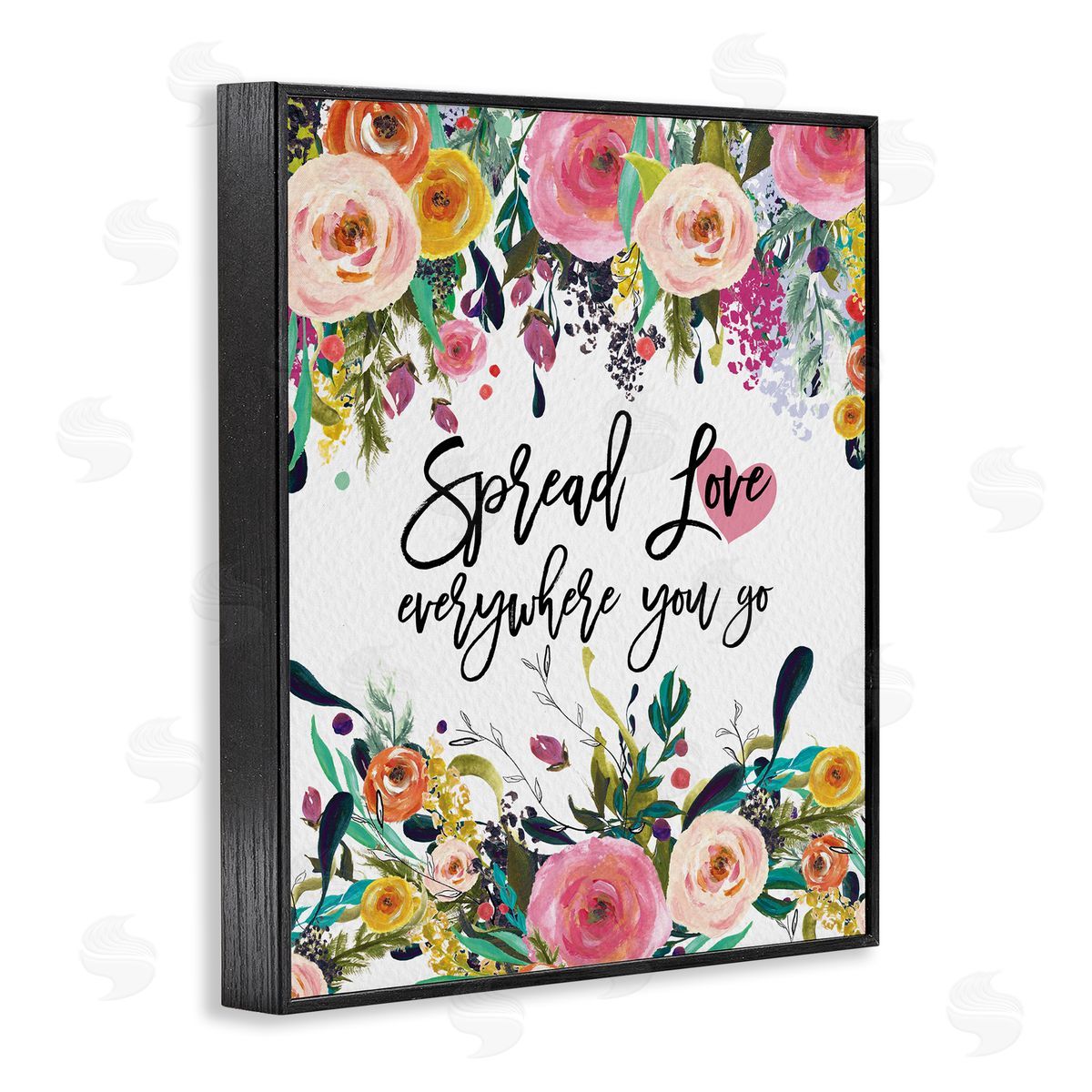 Amy Brinkman Spread Love Phrase Pink Floral Blooms Calligraphy  Black Framed Giclee Wall Art Print