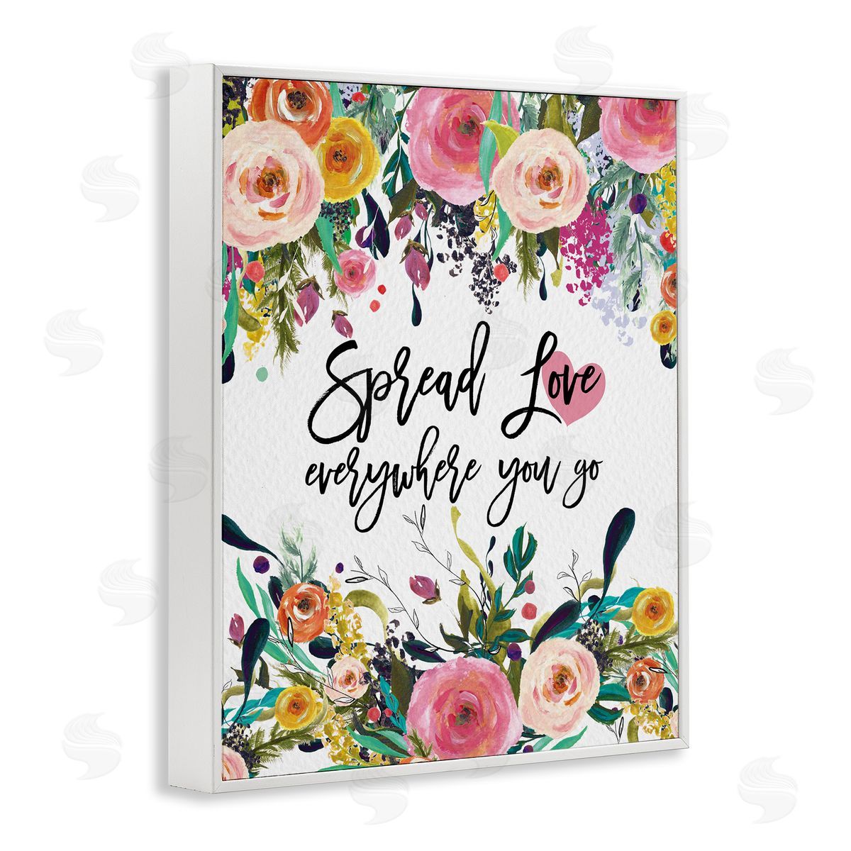 Amy Brinkman Spread Love Phrase Pink Floral Blooms Calligraphy  White Framed Giclee Wall Art Print