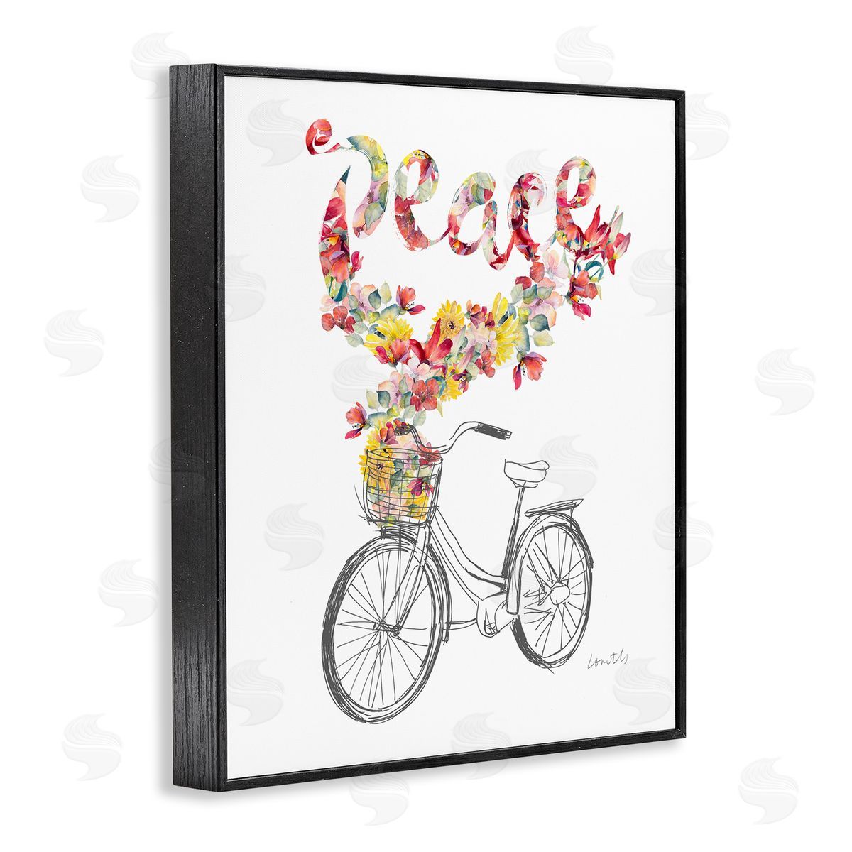 Lanie Loreth Peace Phrase Quaint Floral Bouquet Bicycle Basket  Black Framed Giclee Wall Art Print