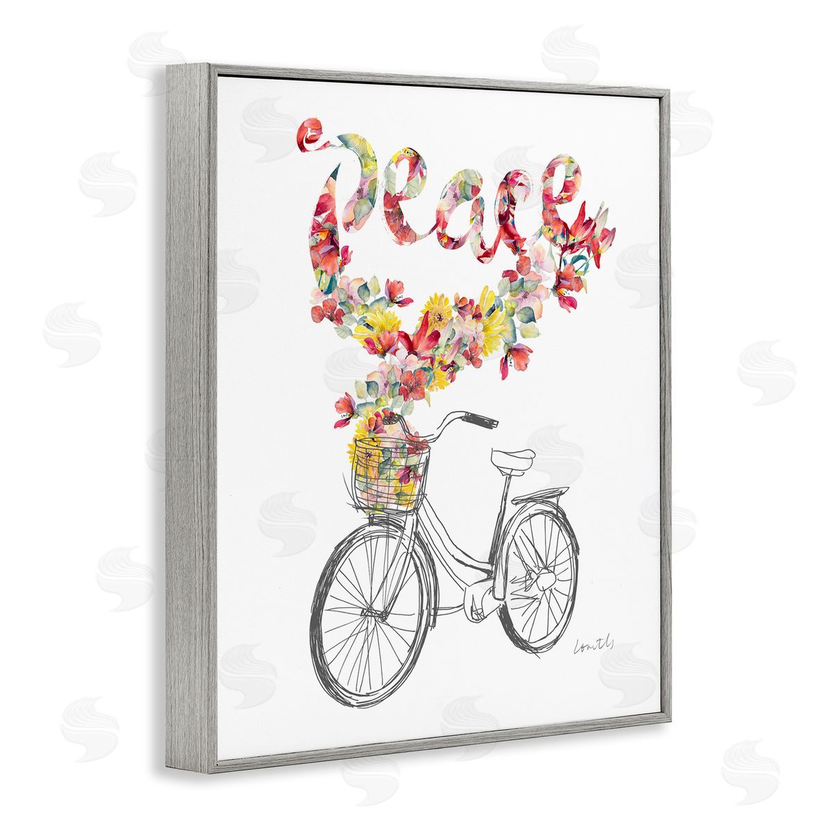 Lanie Loreth Peace Phrase Quaint Floral Bouquet Bicycle Basket  Gray Framed Giclee Wall Art Print