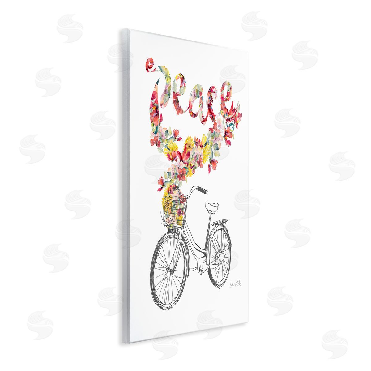Lanie Loreth Peace Phrase Quaint Floral Bouquet Bicycle Basket  Wall Plaque Art Print