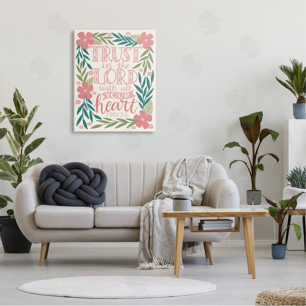Taylor Shannons Trust The Lord Religious Proverb Floral Leaves   Canvas Wall Art Print in Room