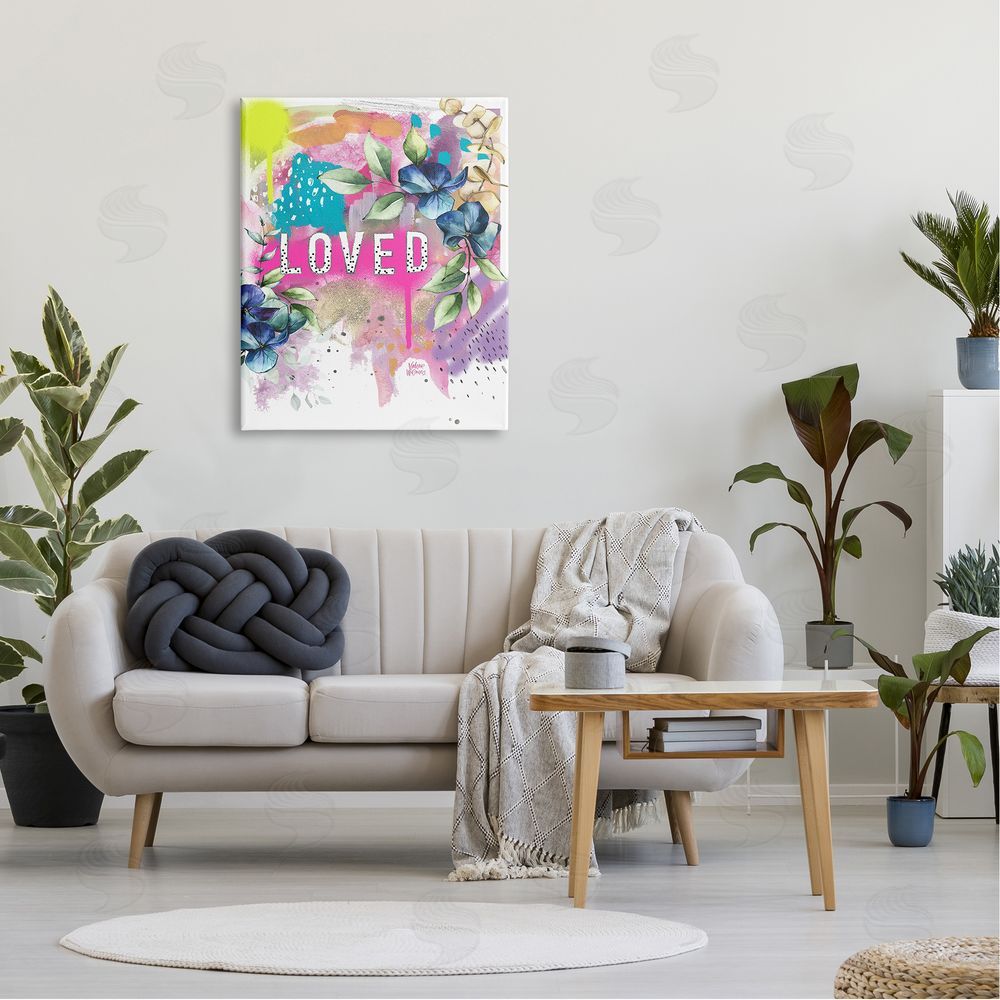 Valerie Wieners Loved Text Trendy Abstract Flower Blossoms  Canvas Wall Art Print in Room