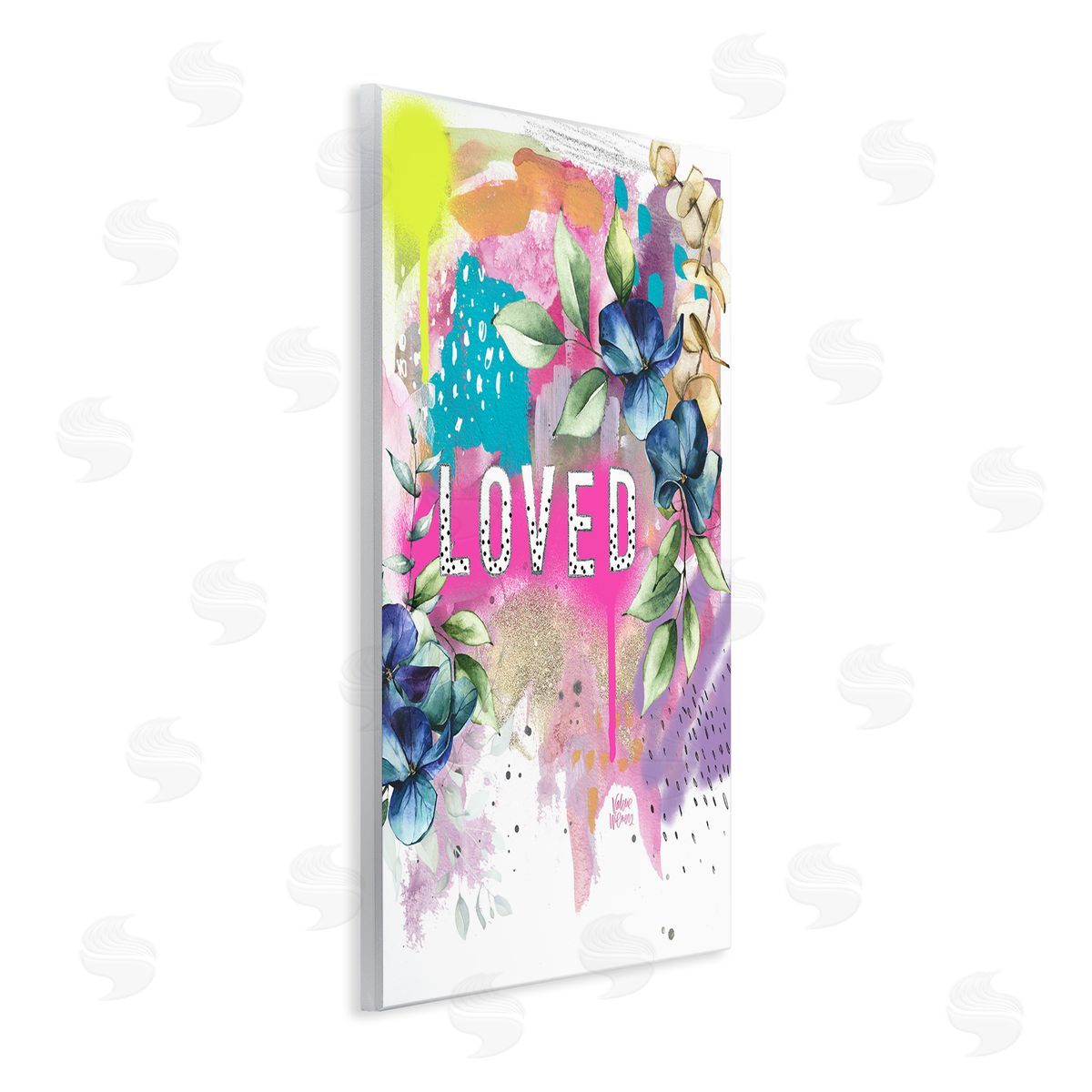 Valerie Wieners Loved Text Trendy Abstract Flower Blossoms  Wall Plaque Art Print