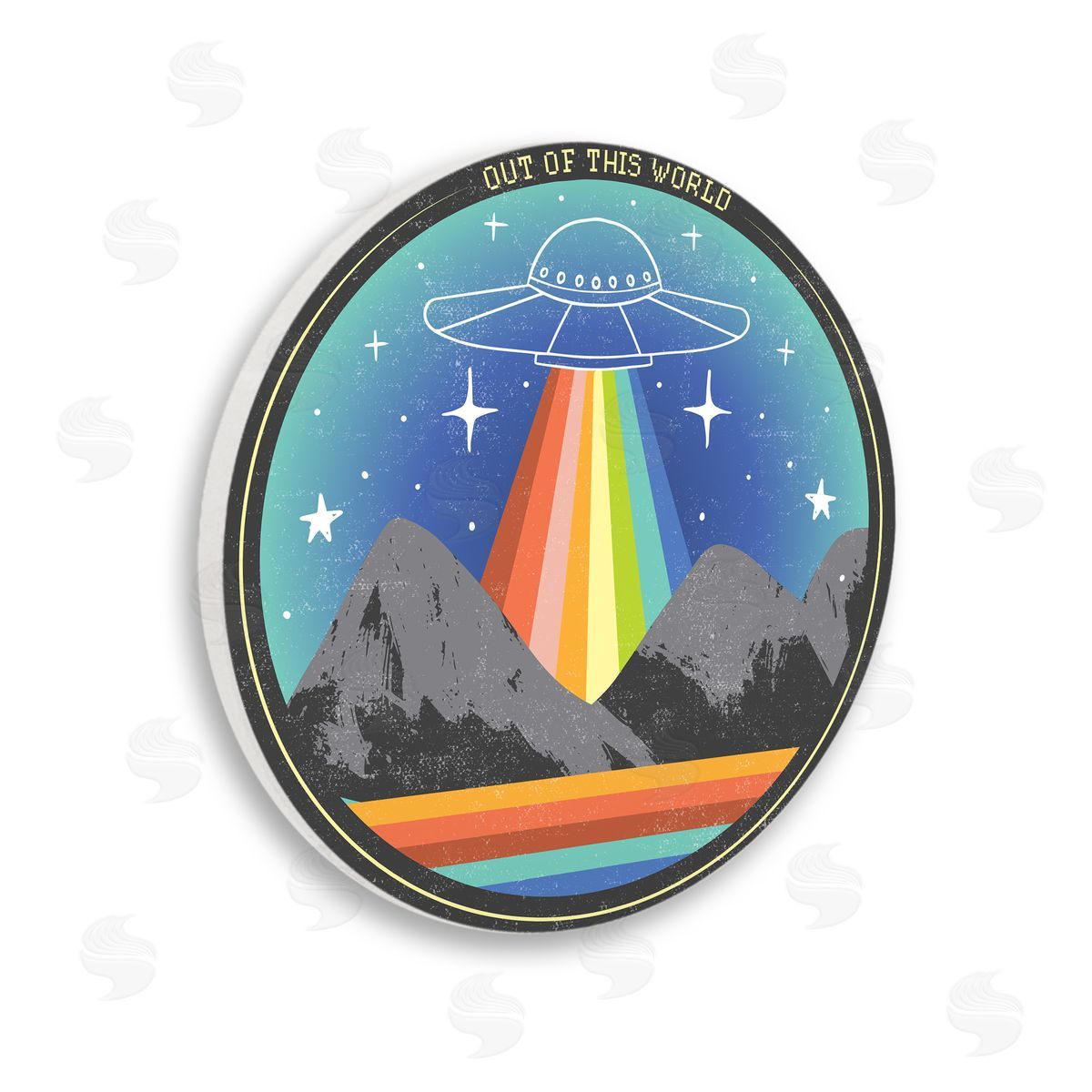 Caroline Alfreds Out Of This World Spaceship UFO Mountain Scenery Wooden Wall Plaque Art Print
