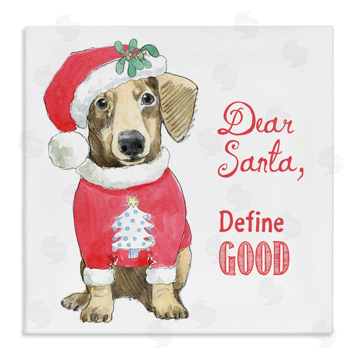 Beth Grove Dear Santa Define Good Humorous Dog Christmas Outfit  Stretched Canvas Wall Art Print