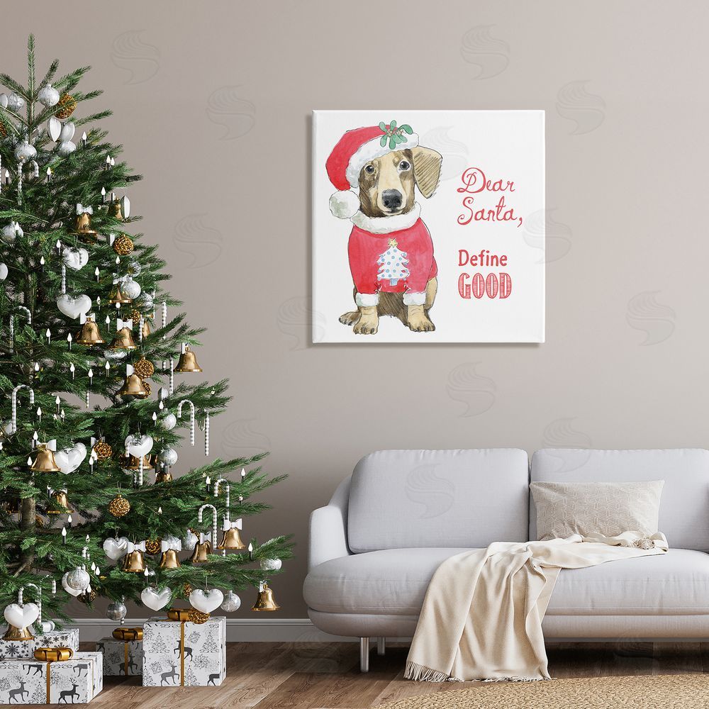 Beth Grove Dear Santa Define Good Humorous Dog Christmas Outfit  Canvas Wall Art in Room