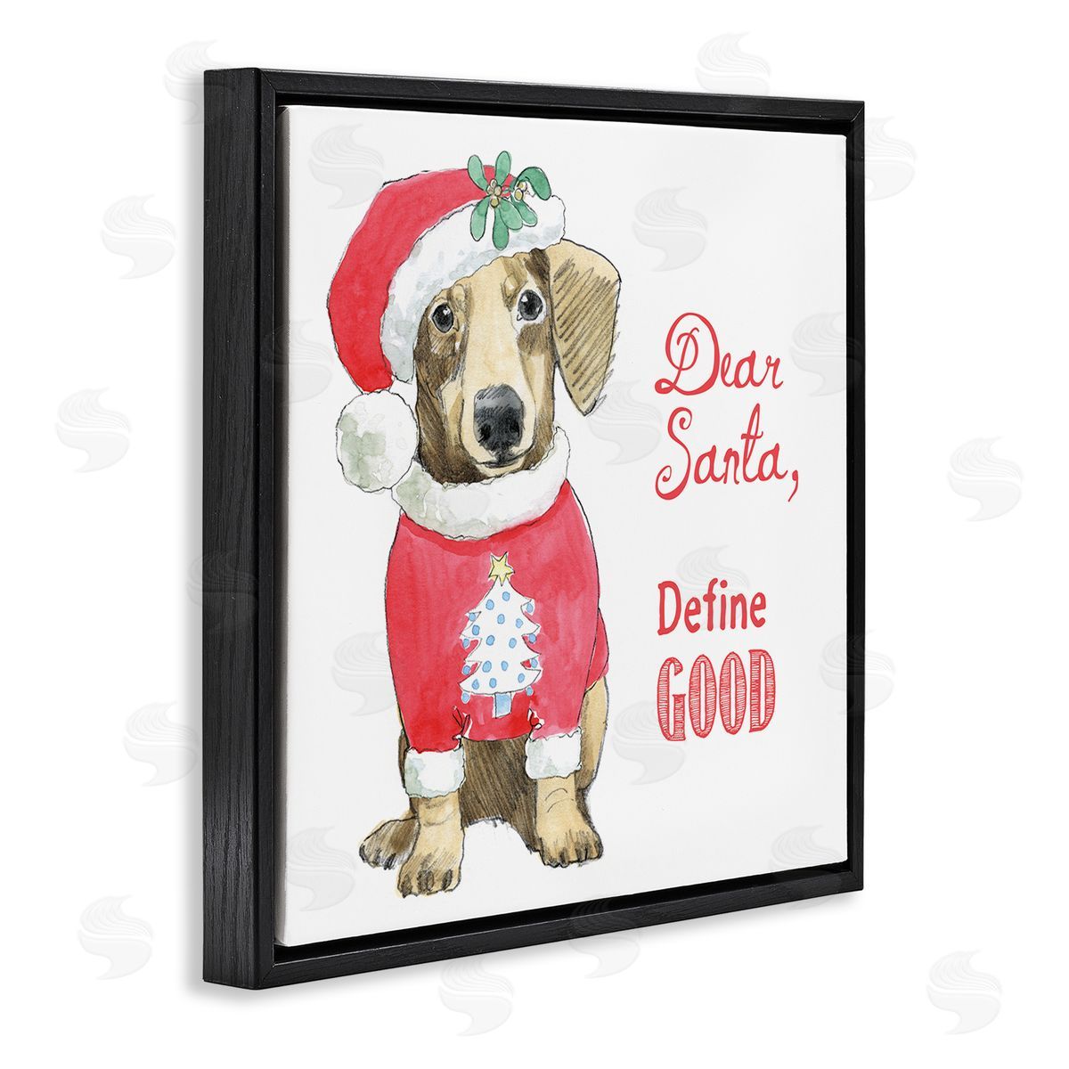 Beth Grove Dear Santa Define Good Humorous Dog Christmas Outfit  Black Floating Frame Canvas Wall Art Print