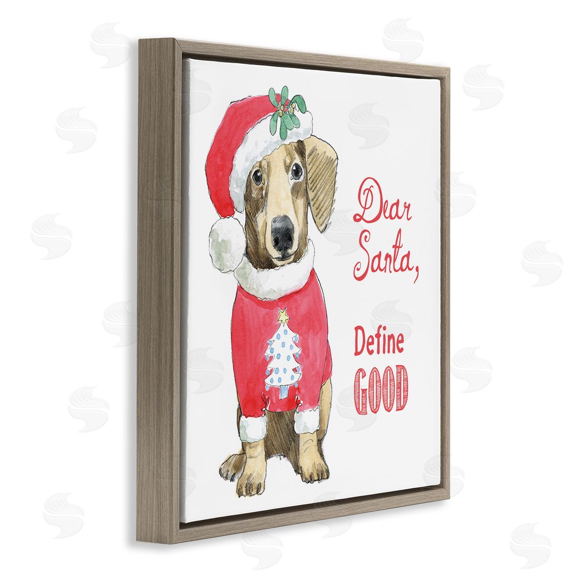 Beth Grove Dear Santa Define Good Humorous Dog Christmas Outfit  Brown Floating Frame Canvas Wall Art Print