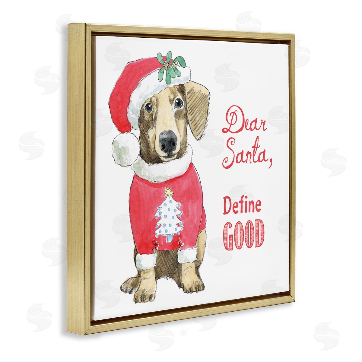 Beth Grove Dear Santa Define Good Humorous Dog Christmas Outfit  Gold Floating Frame Canvas Wall Art Print