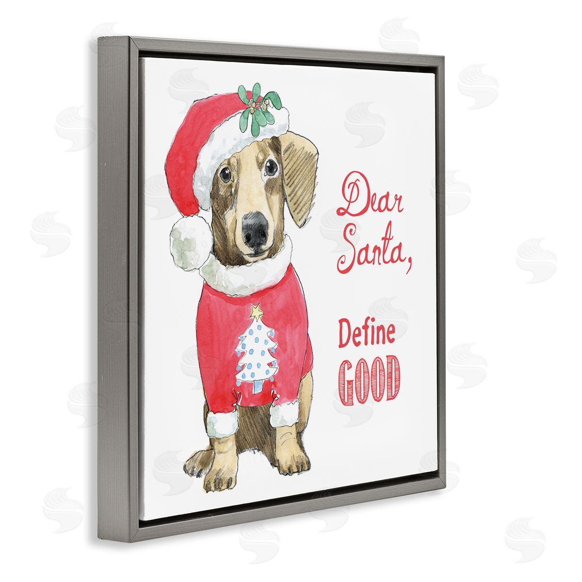 Beth Grove Dear Santa Define Good Humorous Dog Christmas Outfit  Gray Floating Frame Canvas Wall Art Print