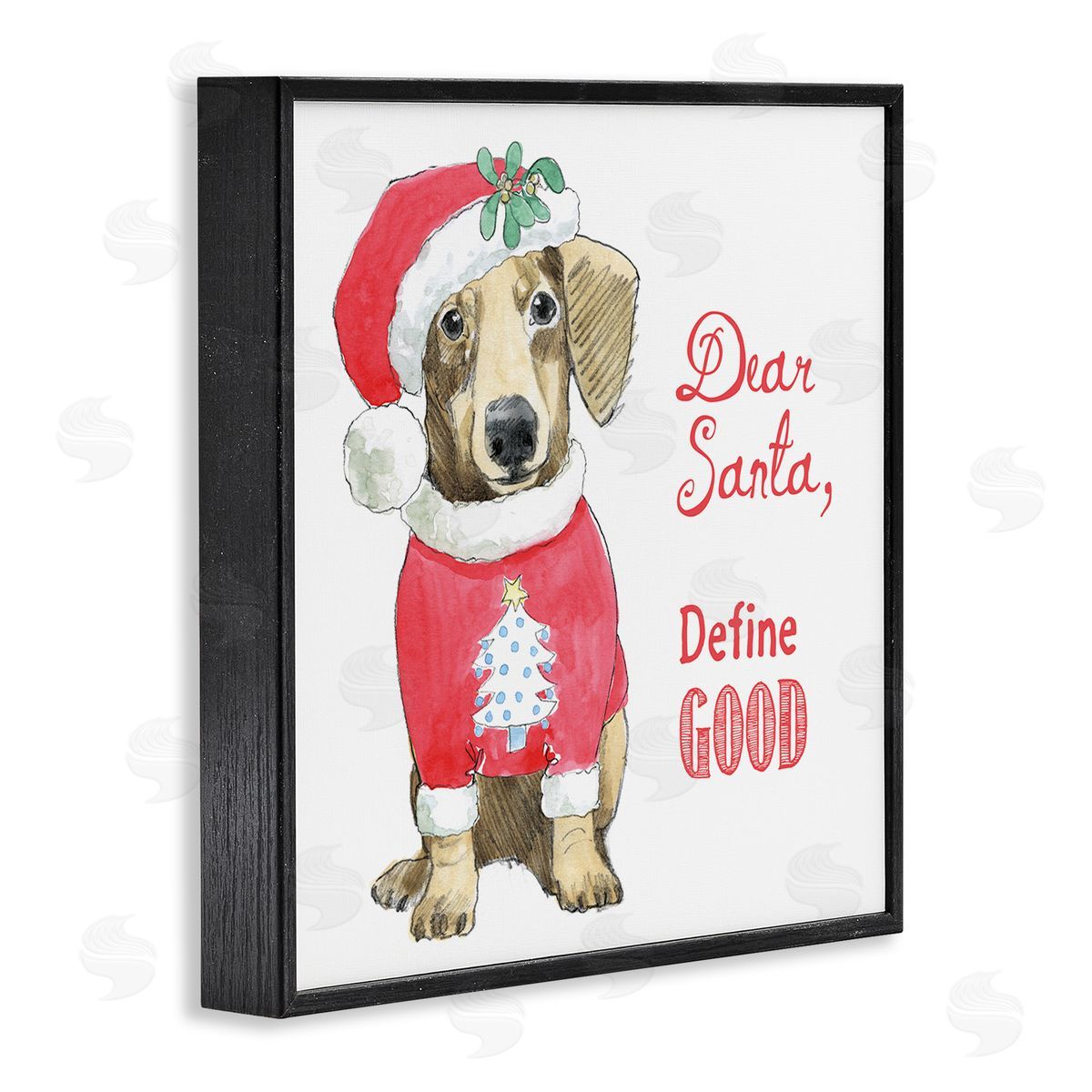 Beth Grove Dear Santa Define Good Humorous Dog Christmas Outfit  Black Framed Glicee Wall Art Print