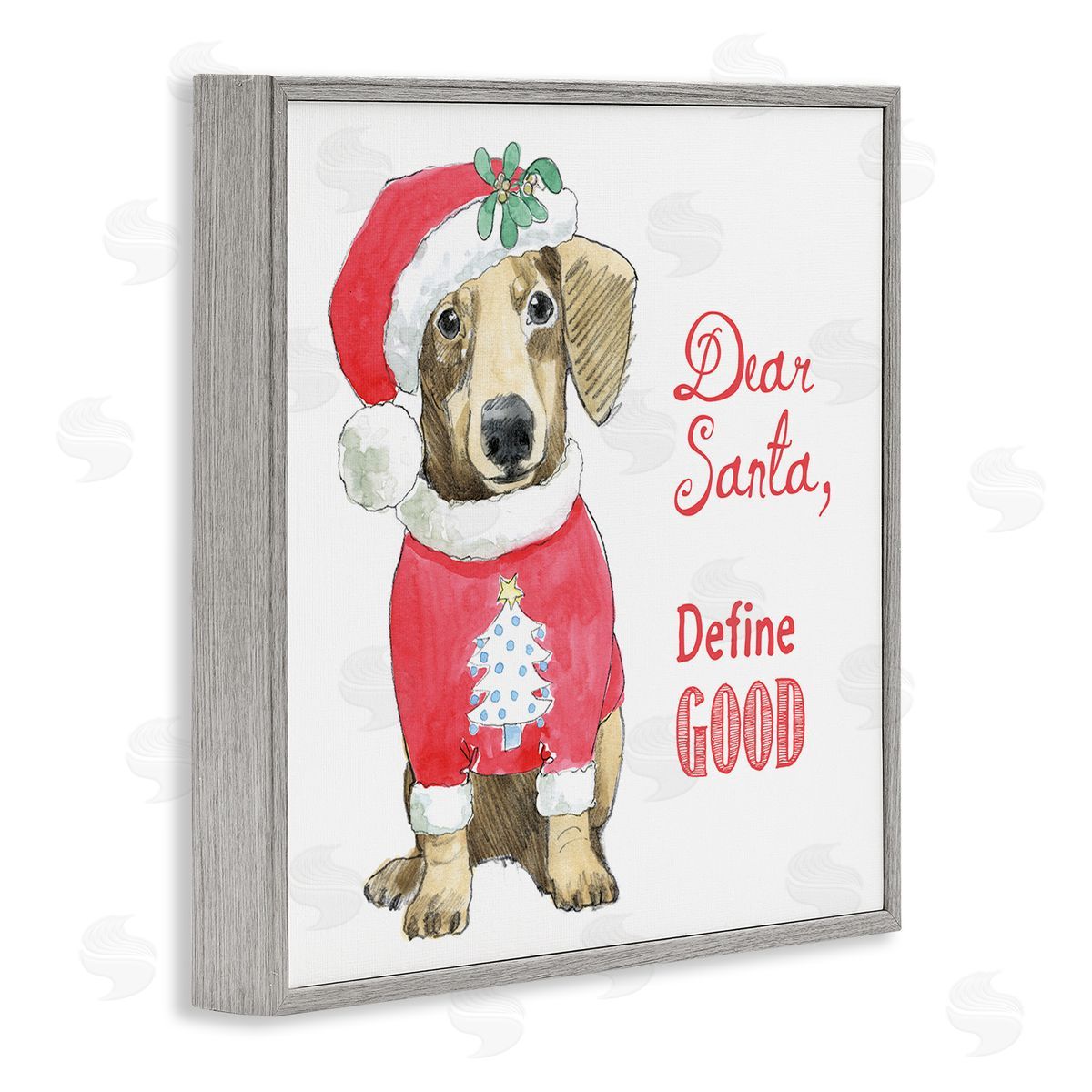 Beth Grove Dear Santa Define Good Humorous Dog Christmas Outfit  Gray Framed Glicee Wall Art Print