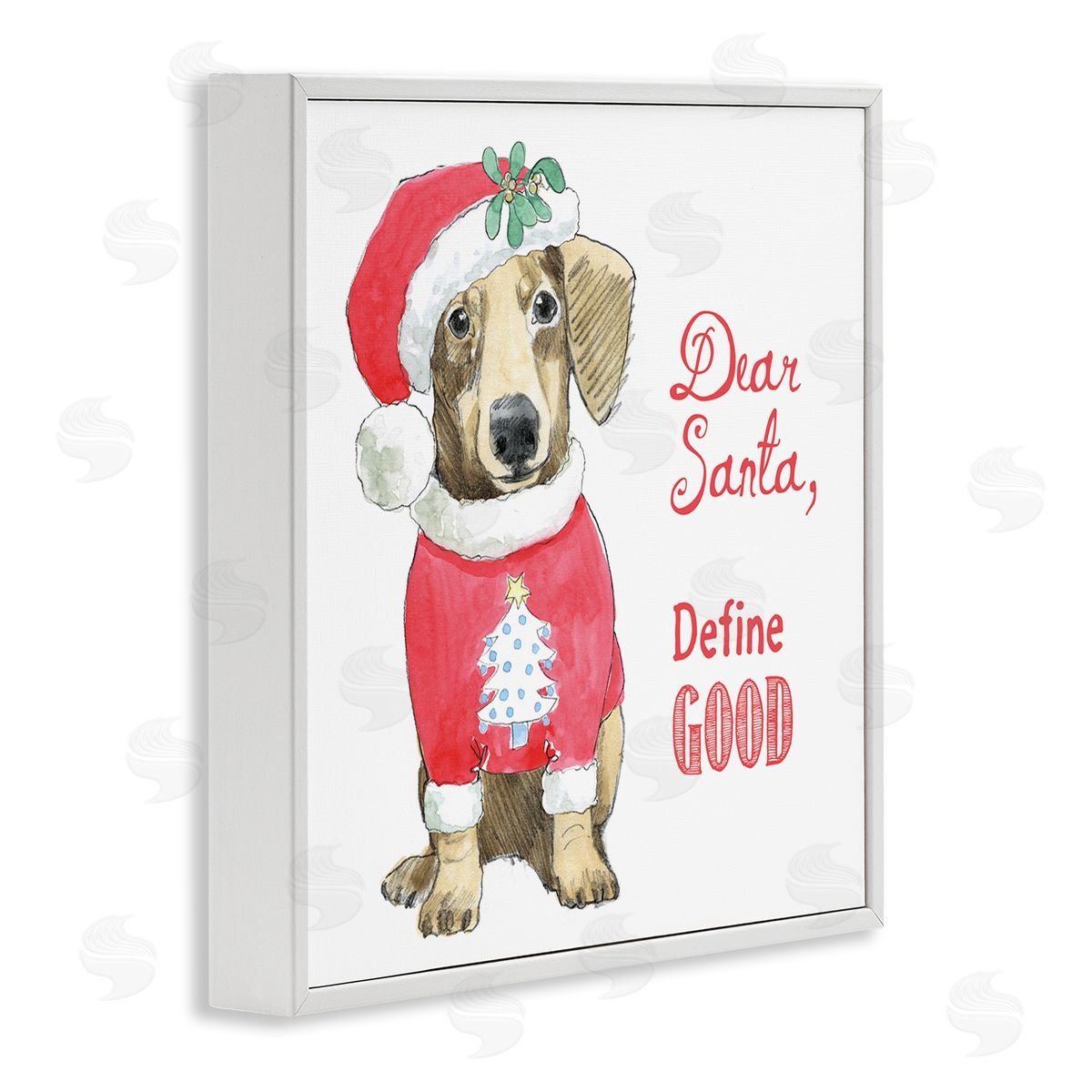 Beth Grove Dear Santa Define Good Humorous Dog Christmas Outfit  White Framed Glicee Wall Art Print