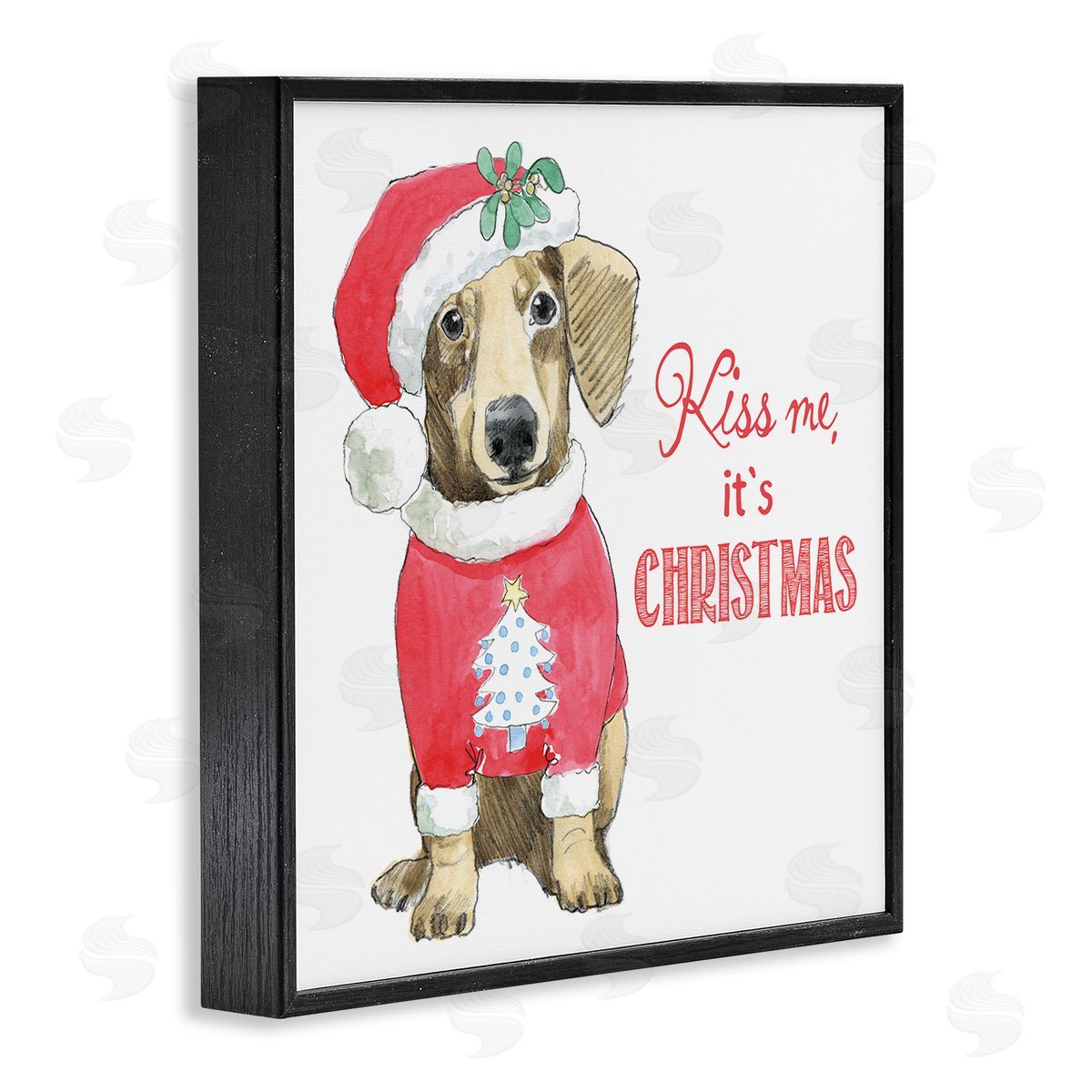 Beth Grove Kiss Me It's Christmas Dog Wearing Holiday Clothes Black Framed Glicee Wall Art Print